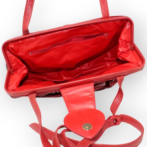 Vintage 80s Bags (3) Gold Quilted Sharif Red Patchwork Leather - Picture 12 of 16